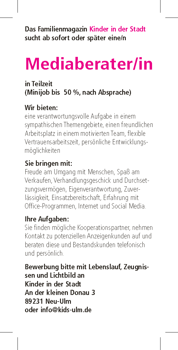 Stellenangebot: Mediaberater